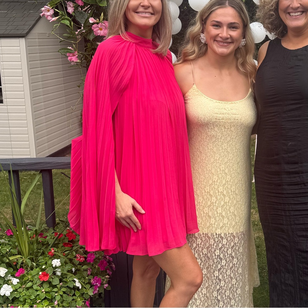 Women’s Hot Pink pleated cocktail cape dress